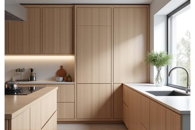 Maatwerk houten keukenkasten met een natuurlijke afwerking