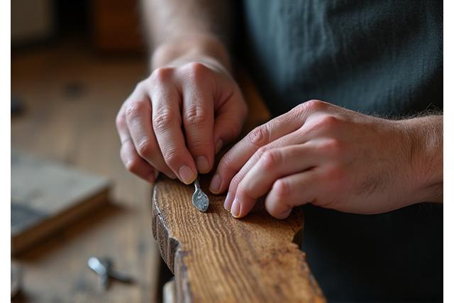 Gedetailleerde restauratie van een oud houten meubelstuk