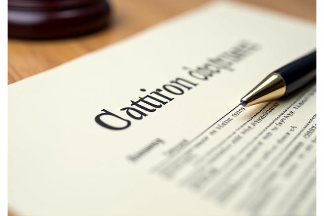 Een gedetailleerde weergave van een juridisch document of contract, met abstracte tekst en een pen, symbool voor privacy en gegevensbescherming.